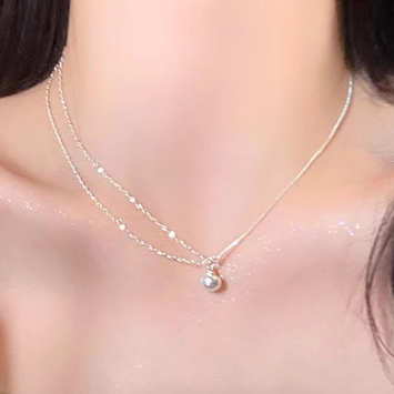 アシンメトリーチェーン ワンパールシルバーネックレス【予約商品】