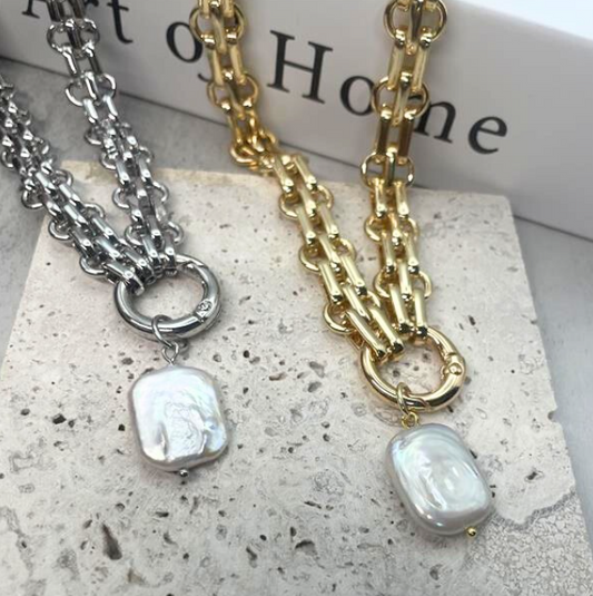 バロックパール 重厚チェーンネックレス ゴールド/シルバー 【スピード配送】