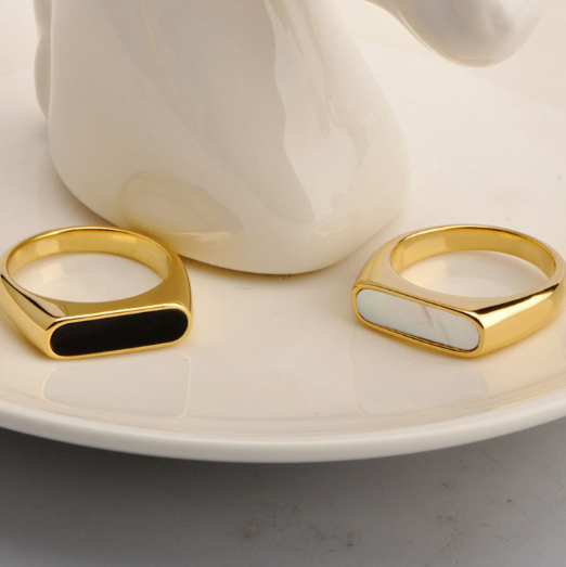 オーバルインレイシェルリング ゴールド/シルバー【スピード配送】