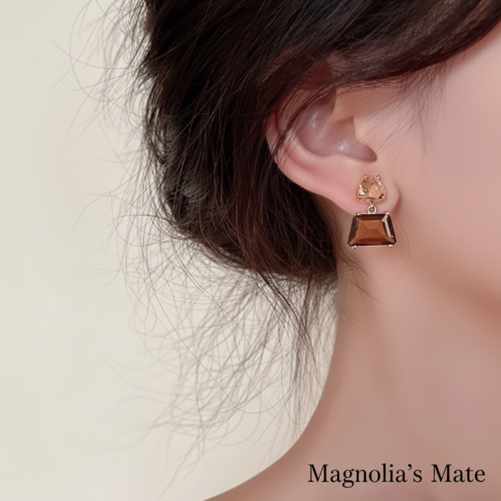 モカブラウン スクエアガラス ピアス 【スピード配送】