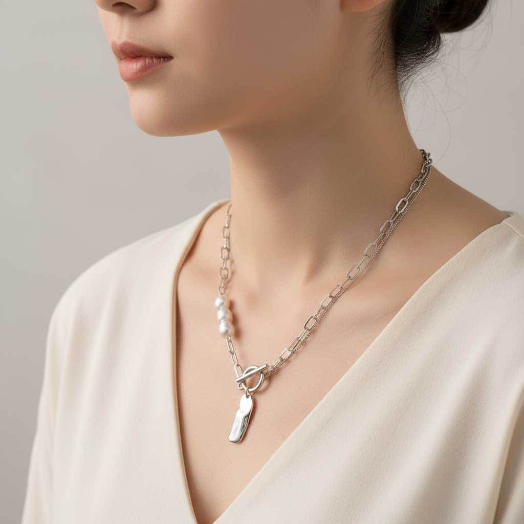 ラフパールチェーンネックレス シルバー 【スピード配送】