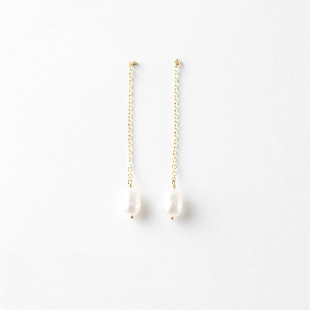 ロングチェーン1粒淡水パールピアス 3色 【予約商品】