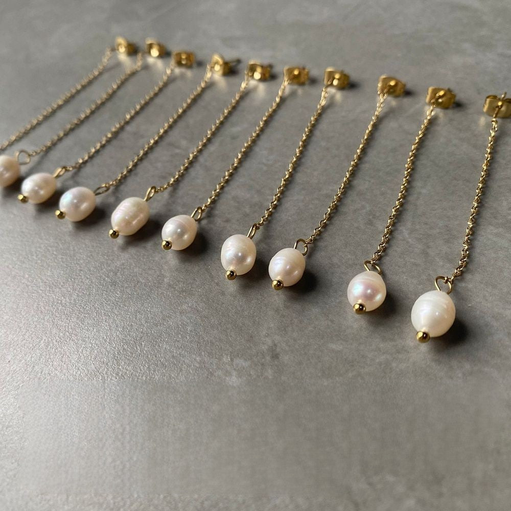 ロングチェーン1粒淡水パールピアス 3色 【予約商品】