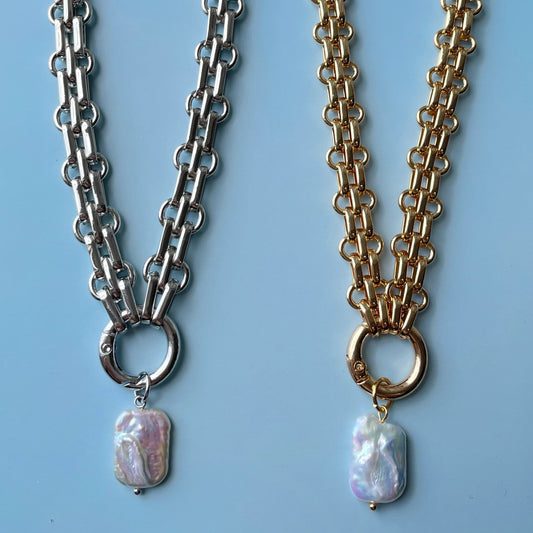 バロックパール 重厚チェーンネックレス ゴールド/シルバー 【スピード配送】