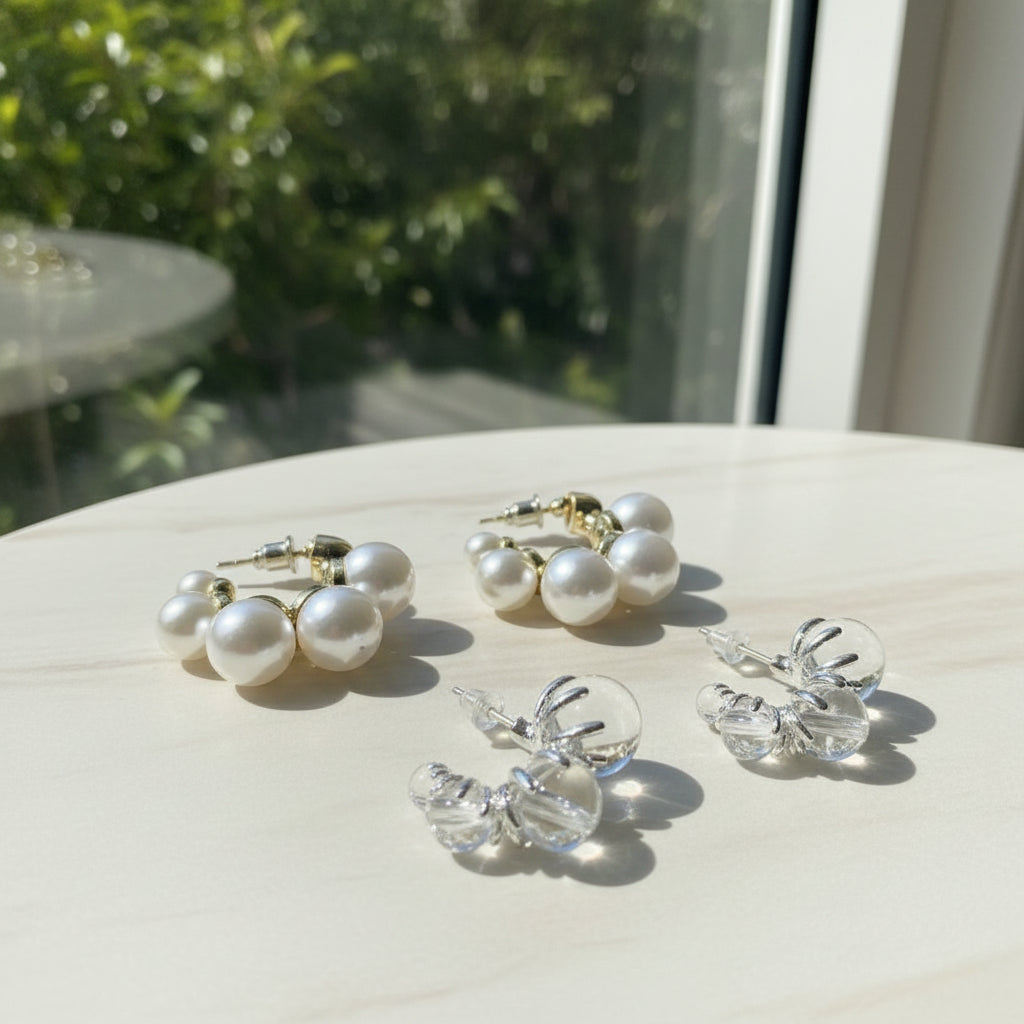 エレガントバブルピアス クリア/パール 【予約商品】