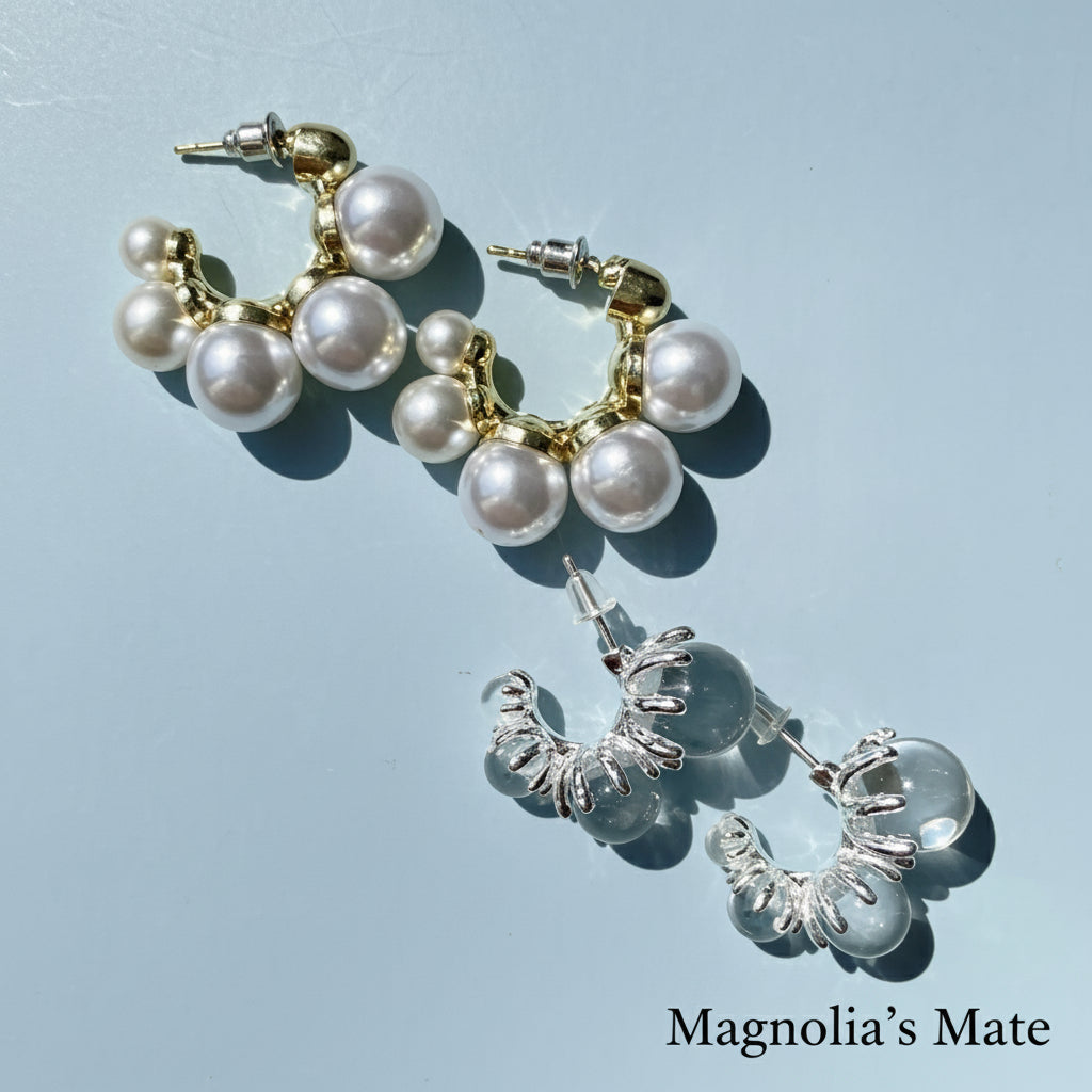 エレガントバブルピアス クリア/パール 【スピード配送】