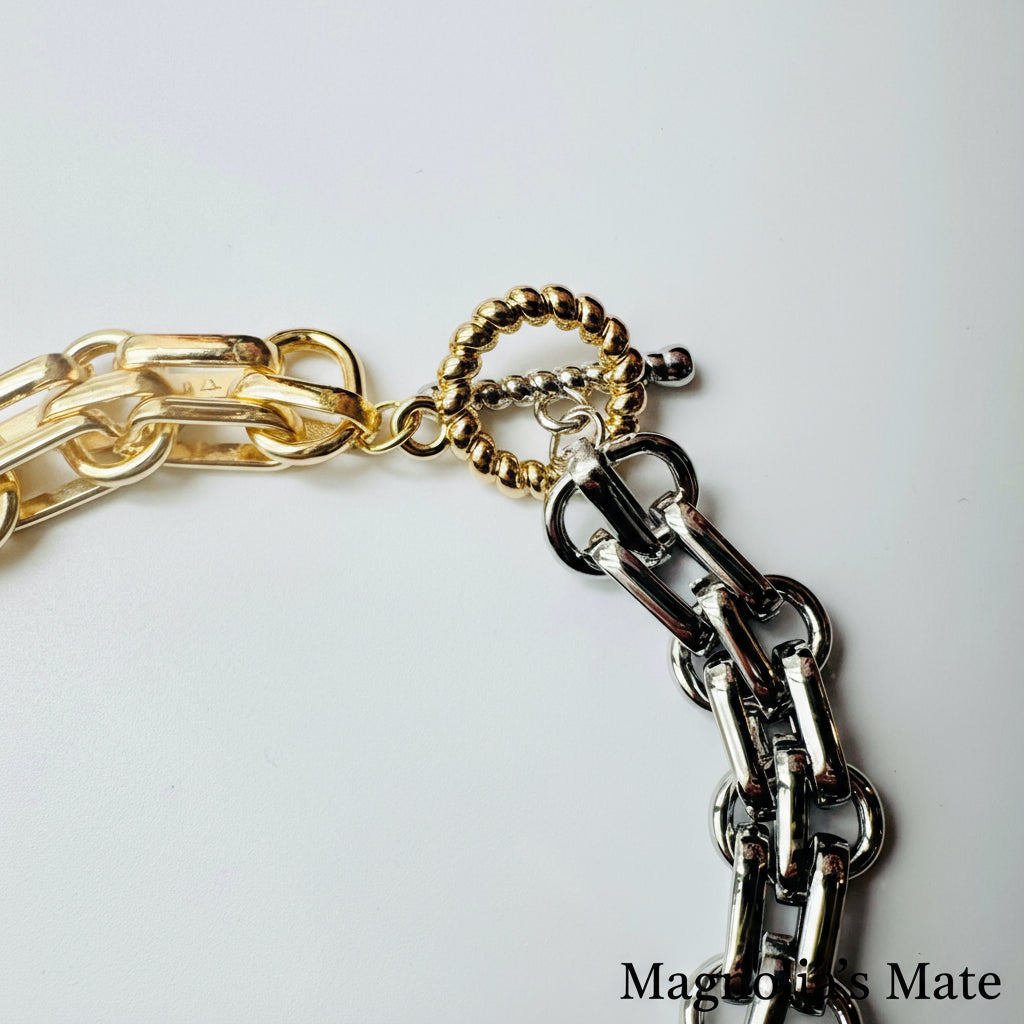 ツートーン重厚チェーンネックレス 【スピード配送】