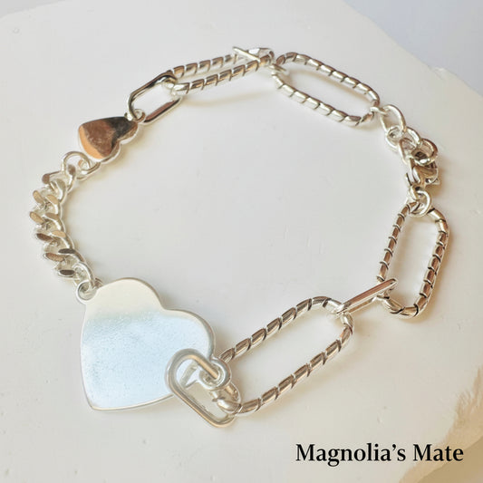 ハートペンダント チェーンブレスレット シルバー【スピード配送】