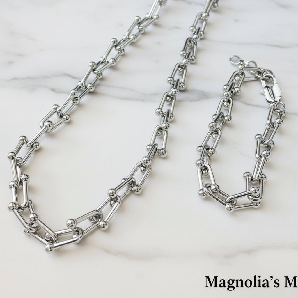 チェーンネックレス&ブレスレットSet ゴールド/シルバー 【スピード配送】