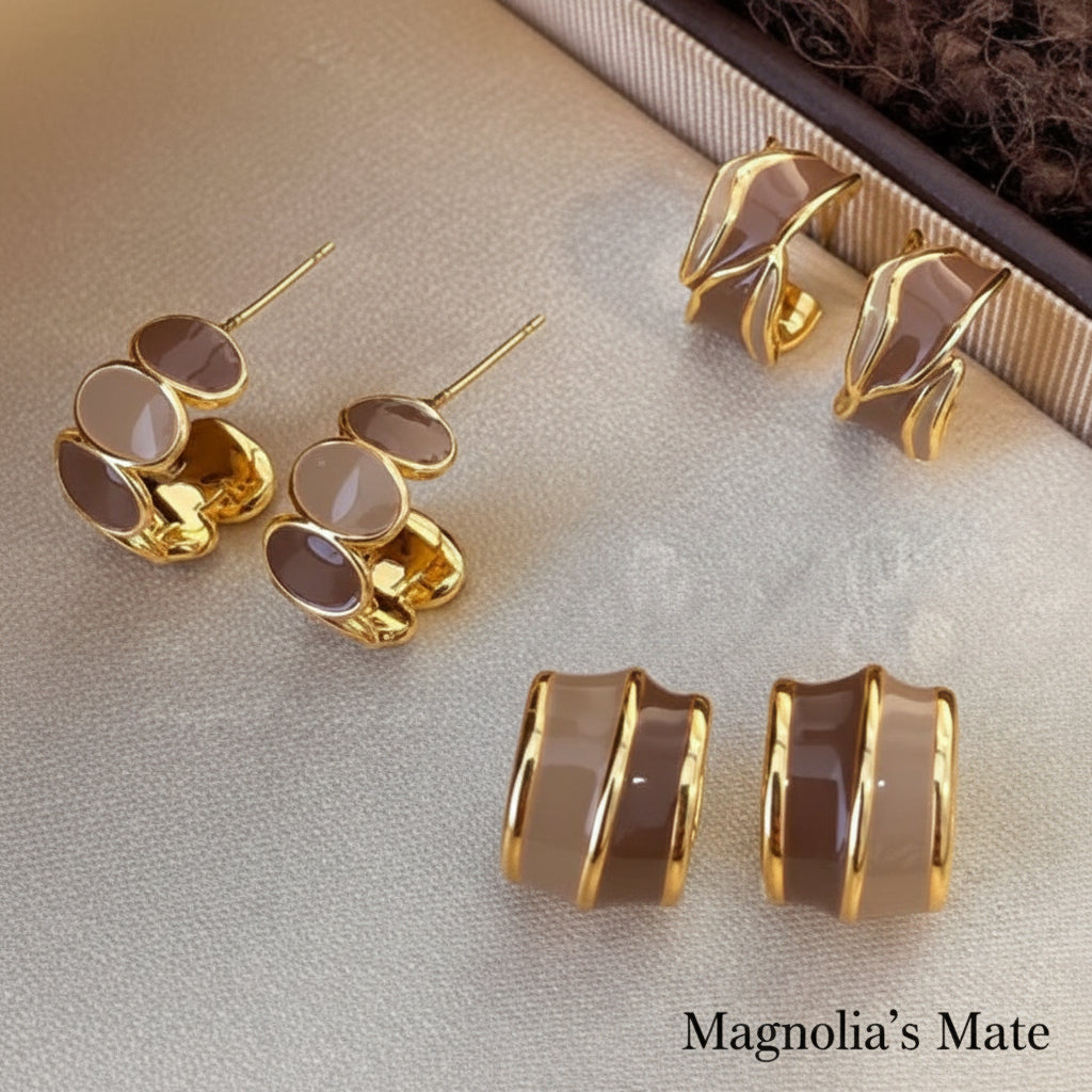 ブラウンニュアンス・デザインピアス 3種【予約商品】