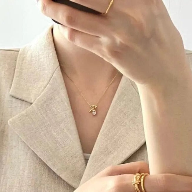 ミニストーンマンテルネックレス ゴールド/シルバー 【予約商品】