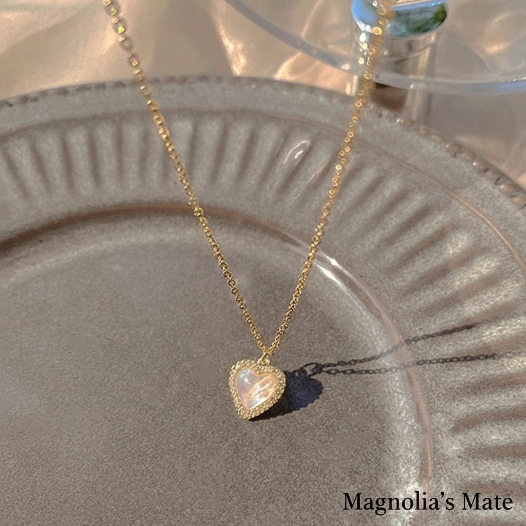 ハート型オパールチェーンペンダントネックレス ゴールド 【スピード配送】