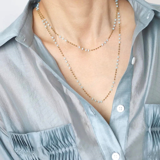 セレストブルービーズネックレス ゴールド 2style 【スピード配送】