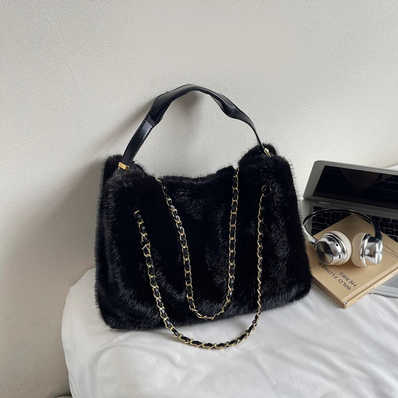 フェイクファー チェーンショルダーバッグ 6色【予約商品】