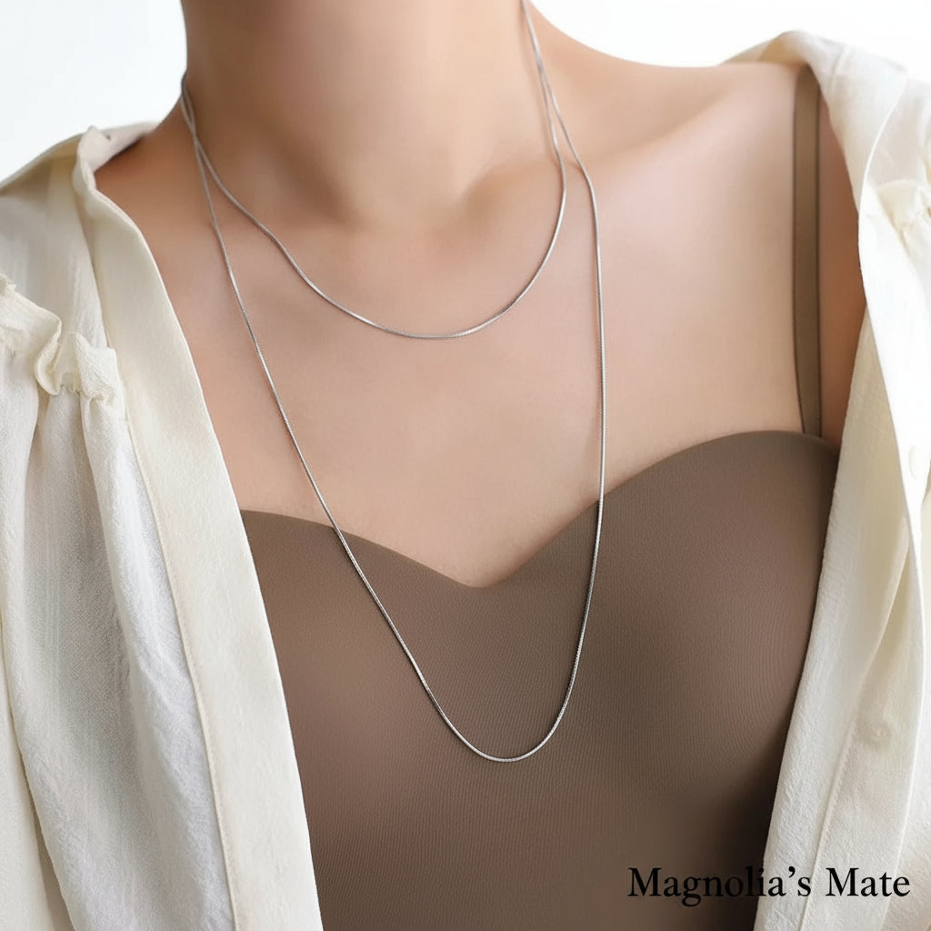 ロング2連スネークチェーンネックレス ゴールド/シルバー 【スピード配送】