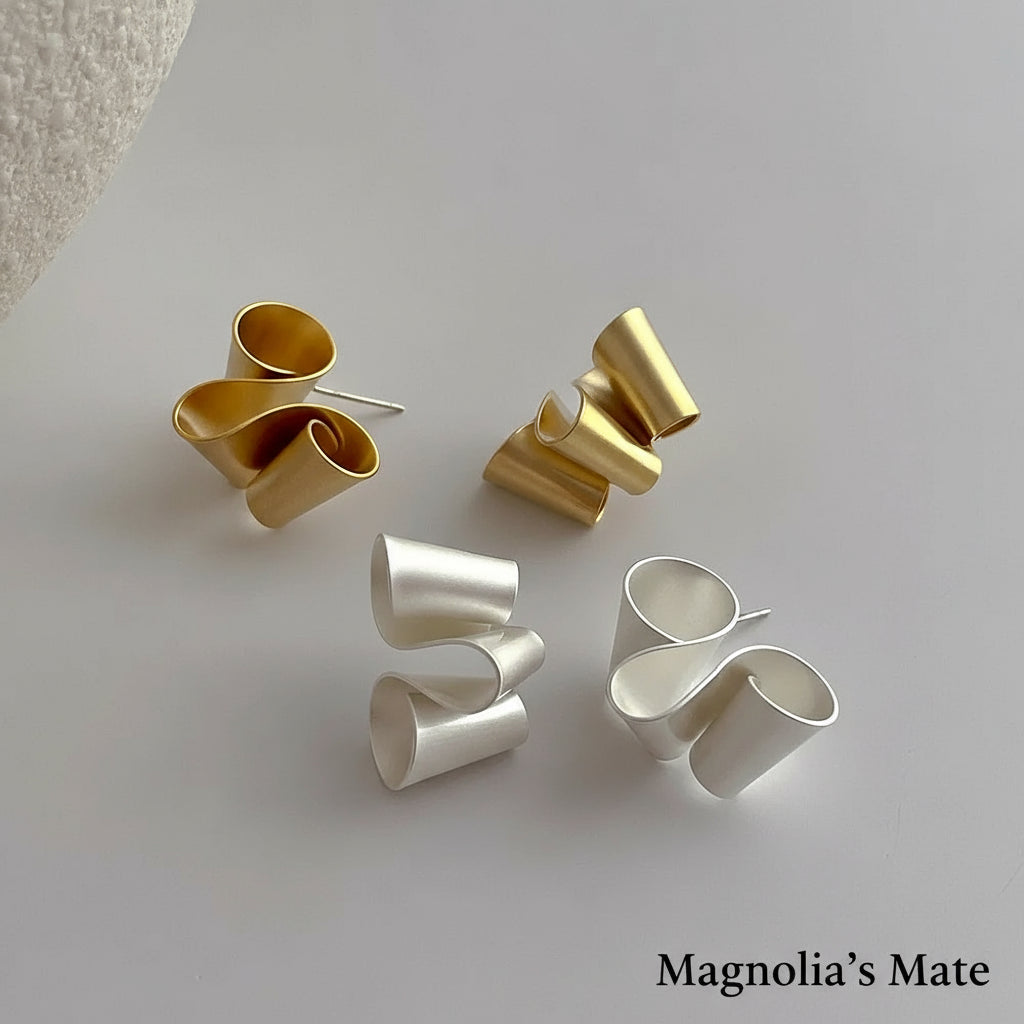 スパイラルウェーブマットピアス ゴールド/シルバー 【スピード配送】