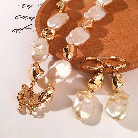 エレガントバロック パール&ゴールド ネックレス×ピアスセット 【アウトレット品】