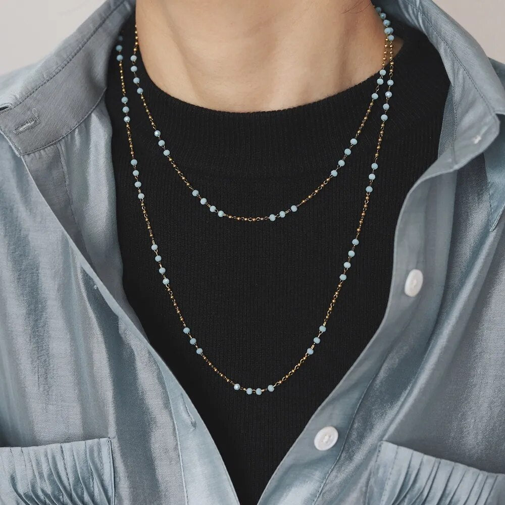 セレストブルービーズネックレス ゴールド 2style 【予約商品】