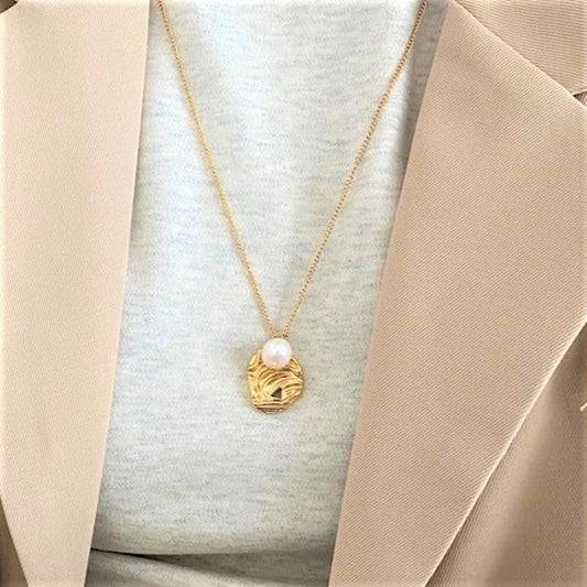 プレート&淡水パール ロングネックレス 【予約商品】