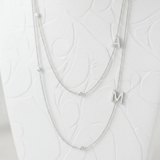 イニシャル&ストーン ネックレス シルバー/ゴールド 【スピード配送】