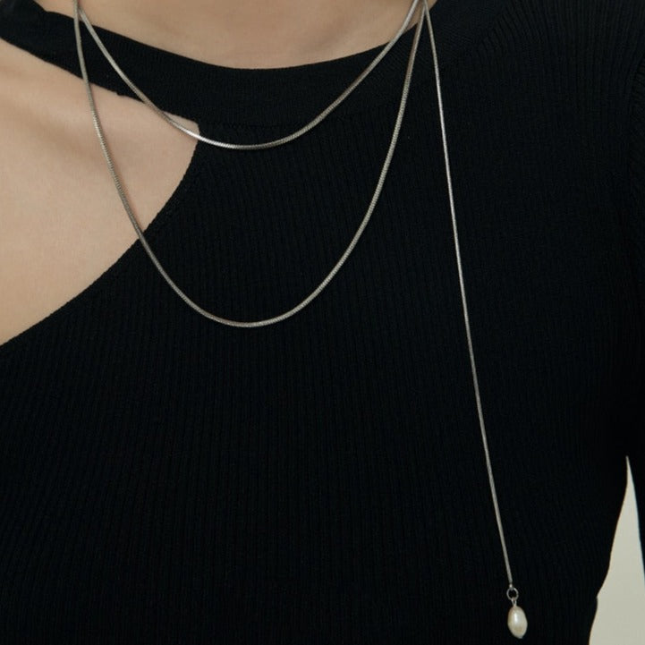 2wayパールロングネックレス シルバー/ゴールド 【予約商品】