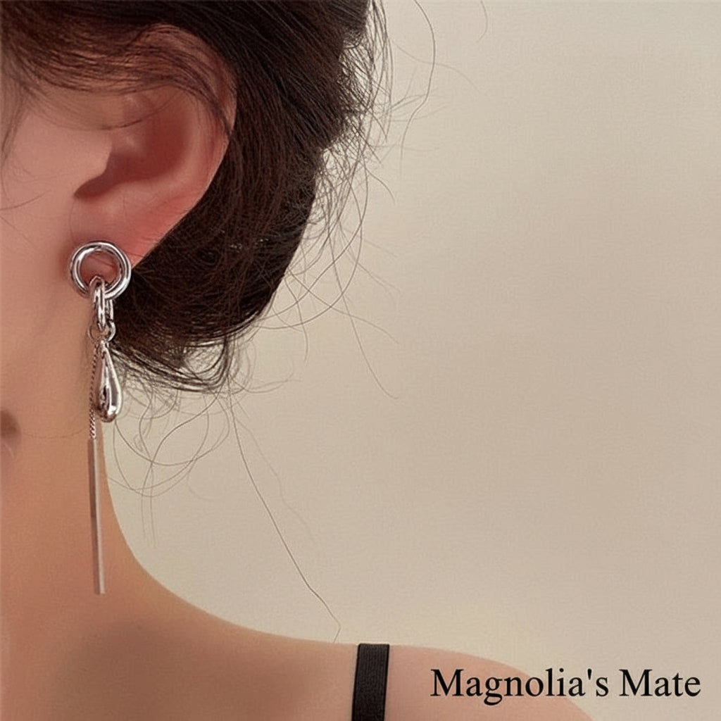 艶やかロングドロップ ピアス シルバー 【スピード配送】