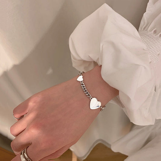 ハートペンダント チェーンブレスレット シルバー【スピード配送】