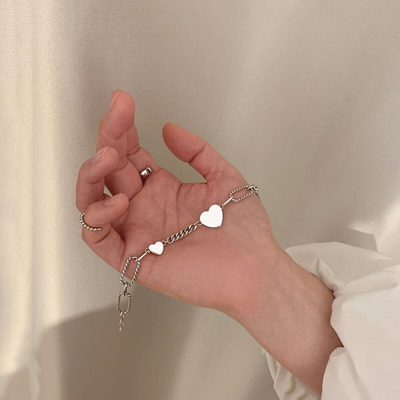 ハートペンダント チェーンブレスレット シルバー【スピード配送】