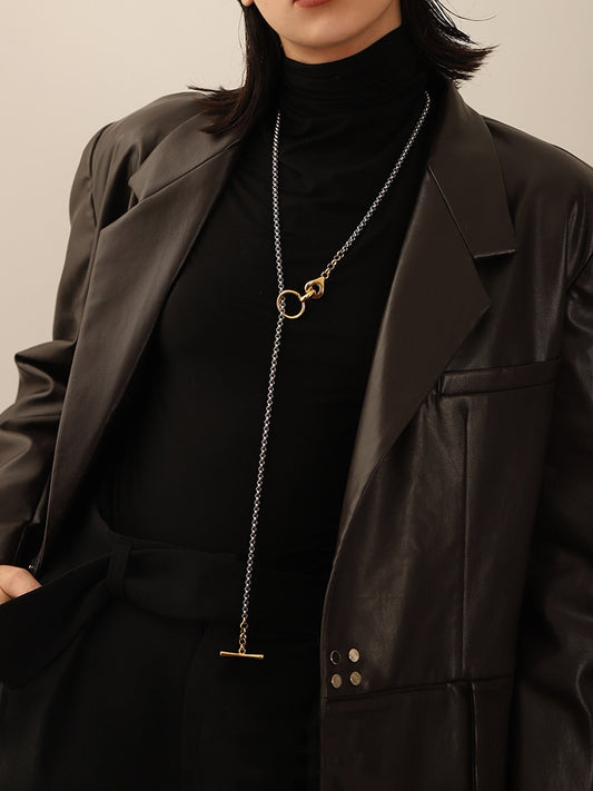 バイカラーマンテルチェーン ネックレス ゴールド&シルバー【スピード配送】