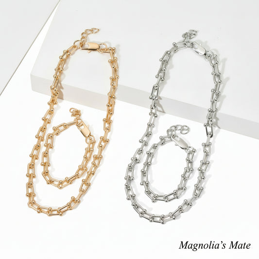 チェーンネックレス&ブレスレットSet ゴールド/シルバー 【スピード配送】