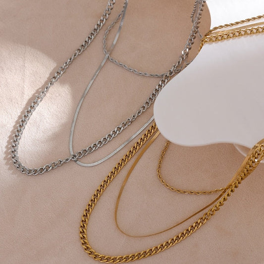 ステンレスチェーンネックレス 3Pセット  ゴールド/シルバー 【スピード配送】