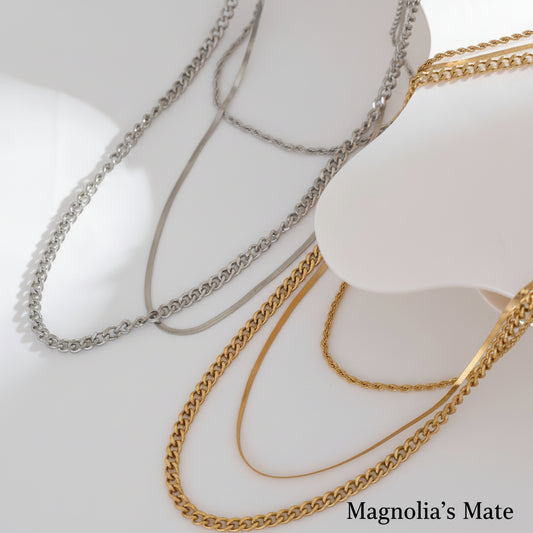 ステンレスチェーンネックレス 3Pセット ゴールド/シルバー 【スピード配送】