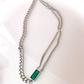 Square Stone Asymmetrical Necklace Black/Green [Fast Shipping]