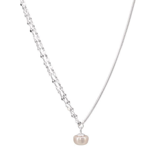 アシンメトリーチェーン　ワンパールシルバーネックレス【予約商品】