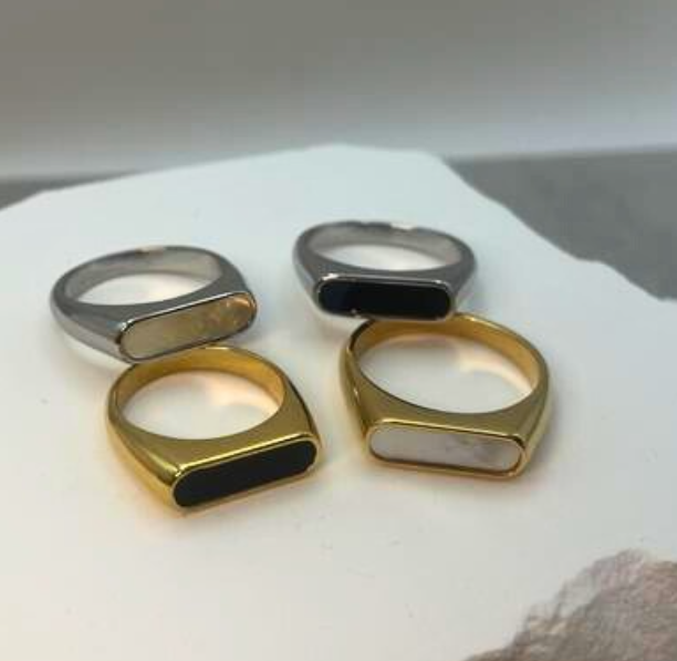 オーバルインレイシェルリング　ゴールド/シルバー【予約商品】