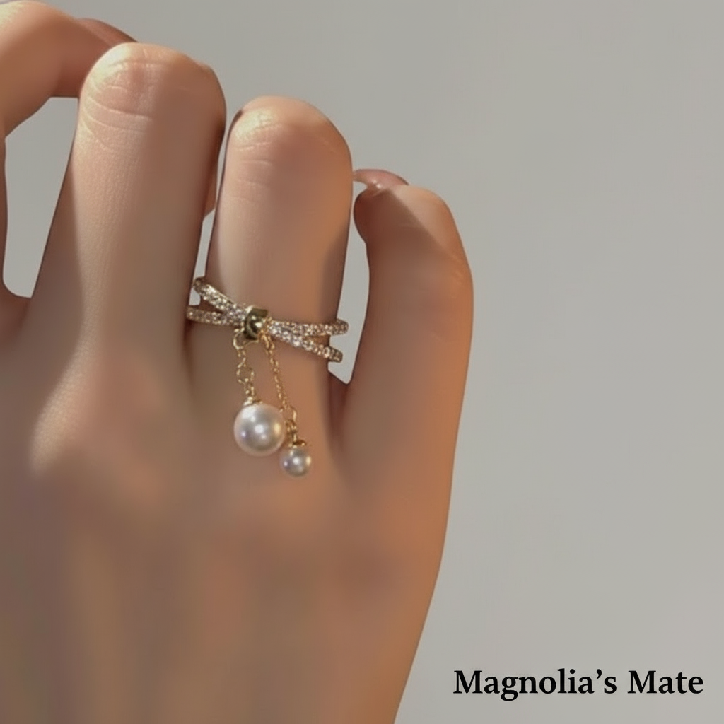Ribbon Pearl Ring Gold [Fast Shipping]