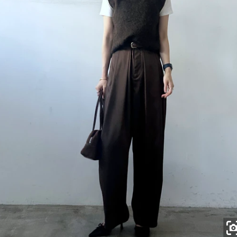 落ち感TRツイル タックワイドパンツ