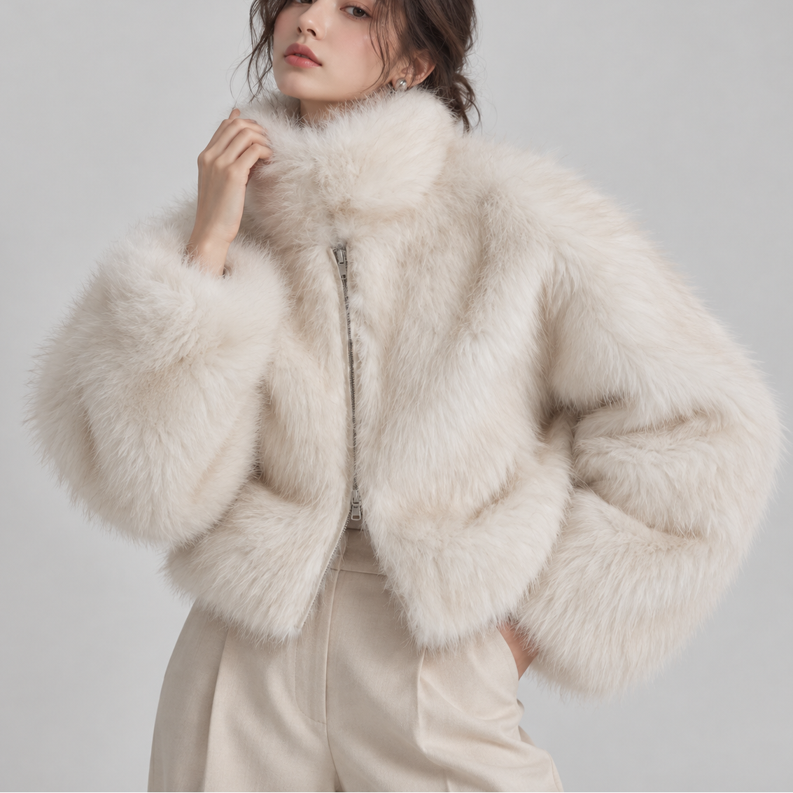 ミックスフェイクファー ショートブルゾン【予約商品】