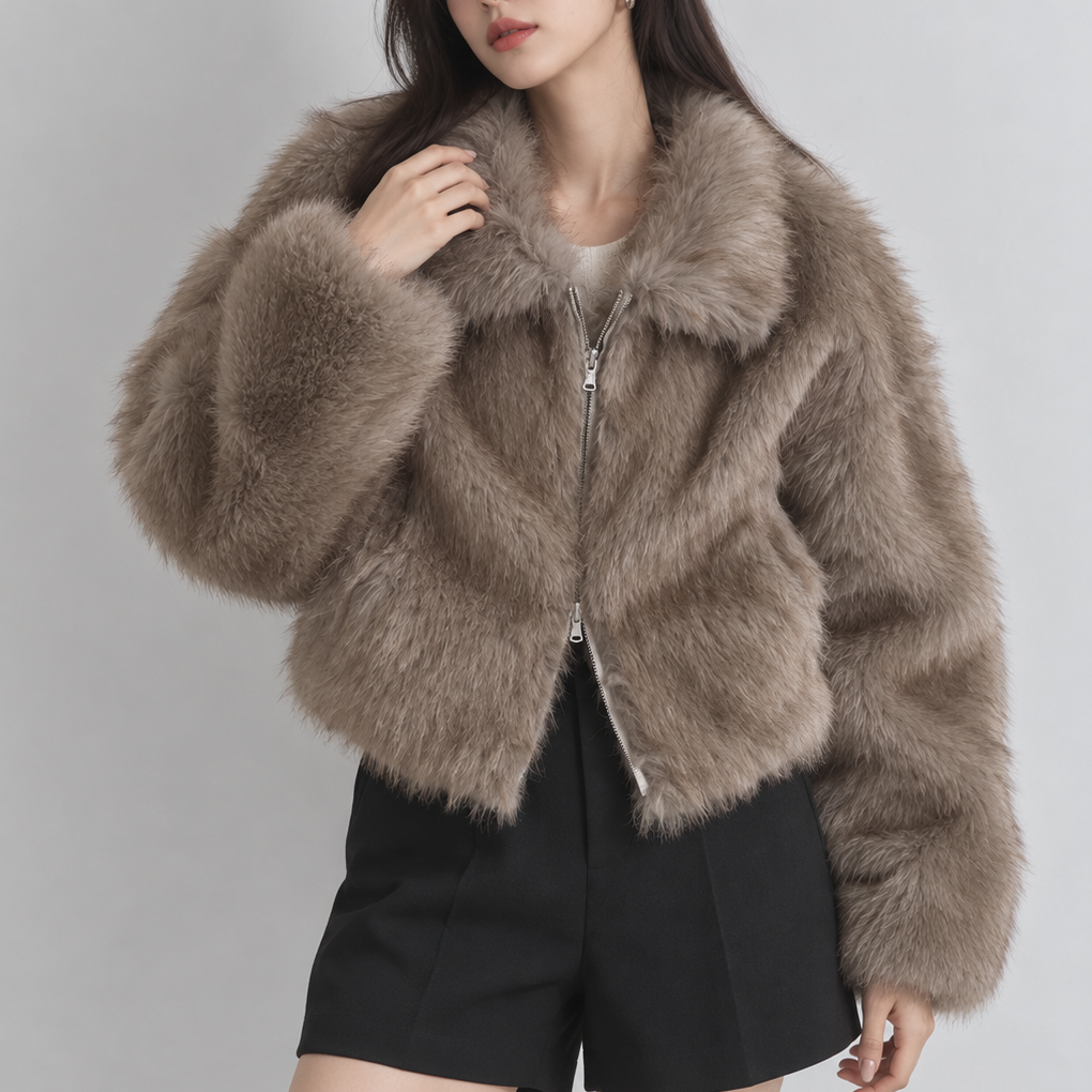 ミックスフェイクファー ショートブルゾン【予約商品】