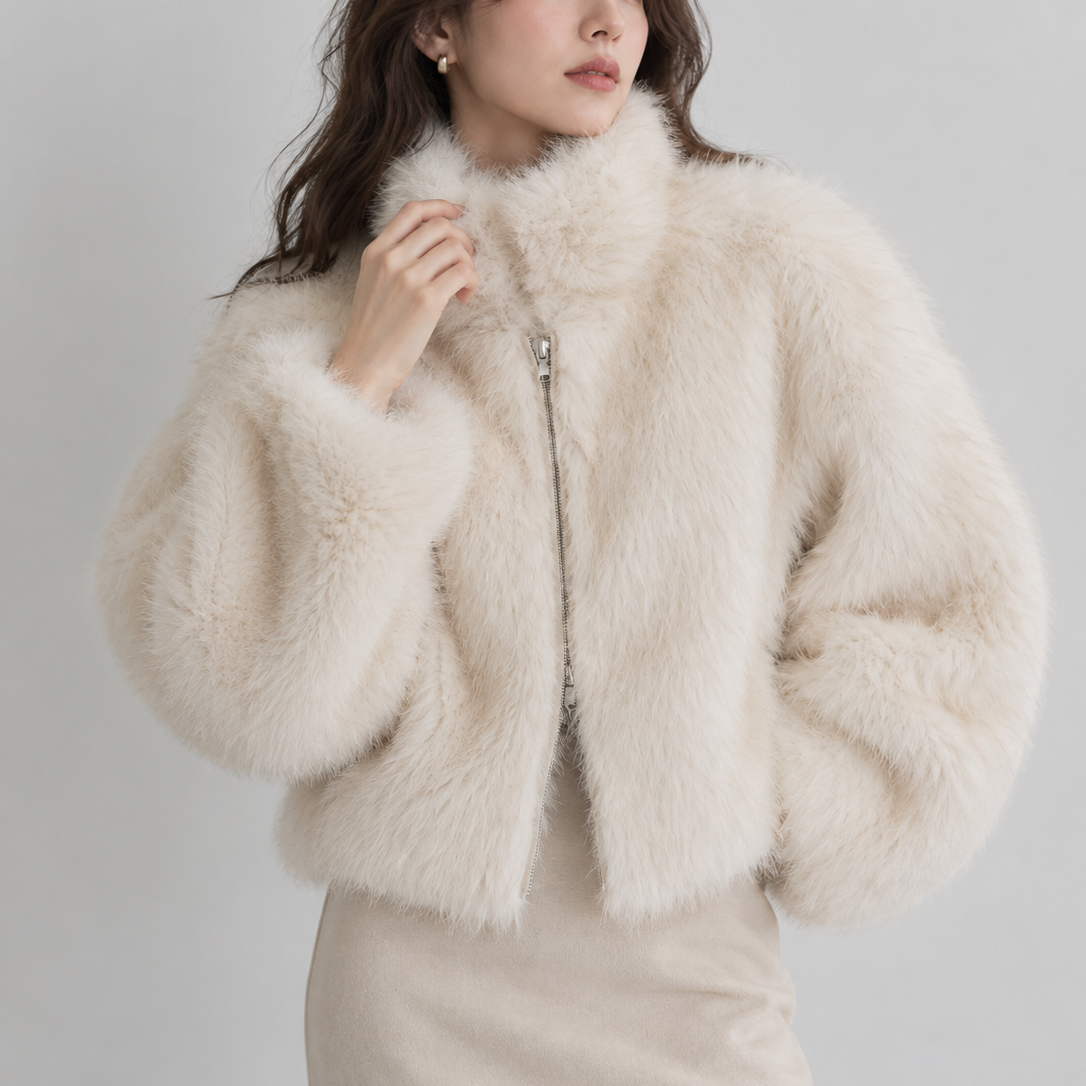 ミックスフェイクファー ショートブルゾン【予約商品】