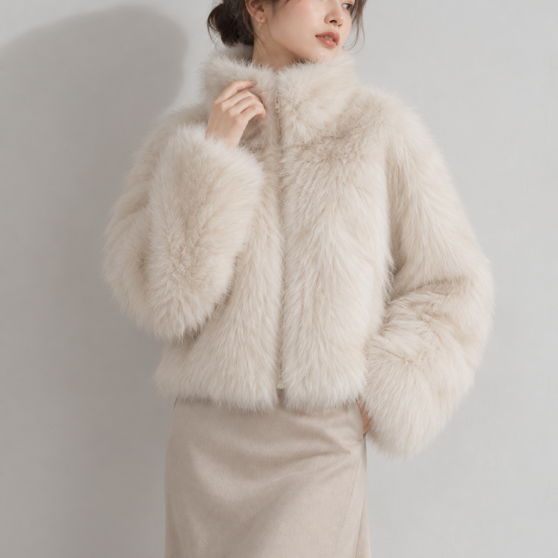 ミックスフェイクファー ショートブルゾン【予約商品】
