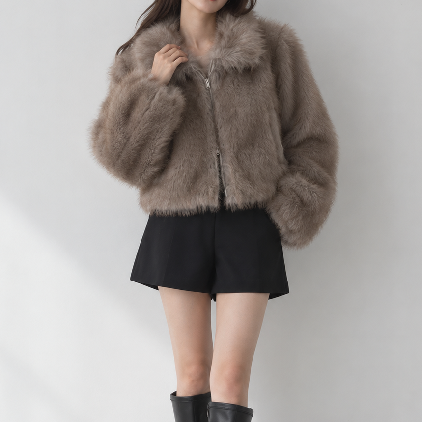 ミックスフェイクファー ショートブルゾン【予約商品】