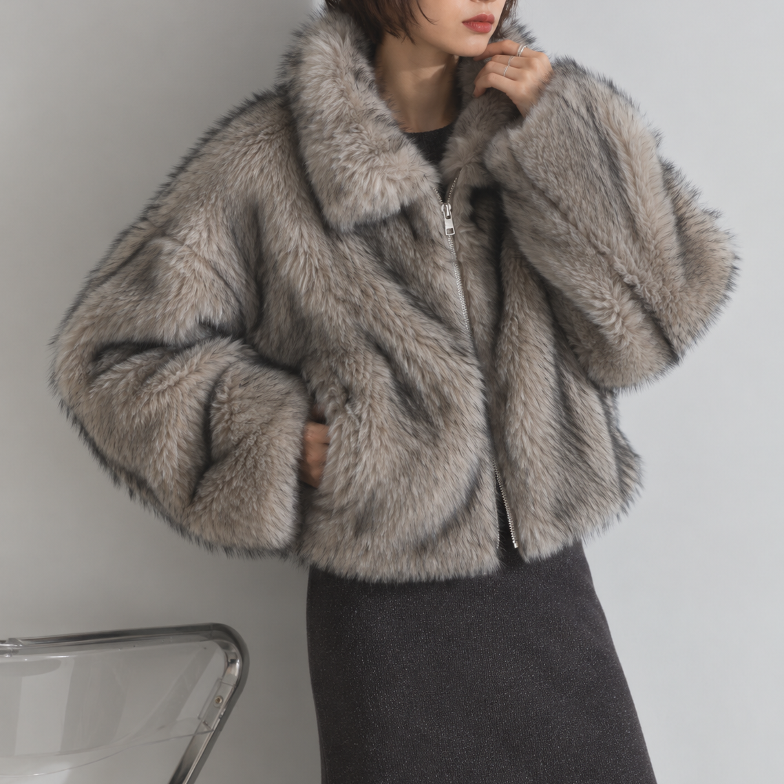ミックスフェイクファー ショートブルゾン【予約商品】