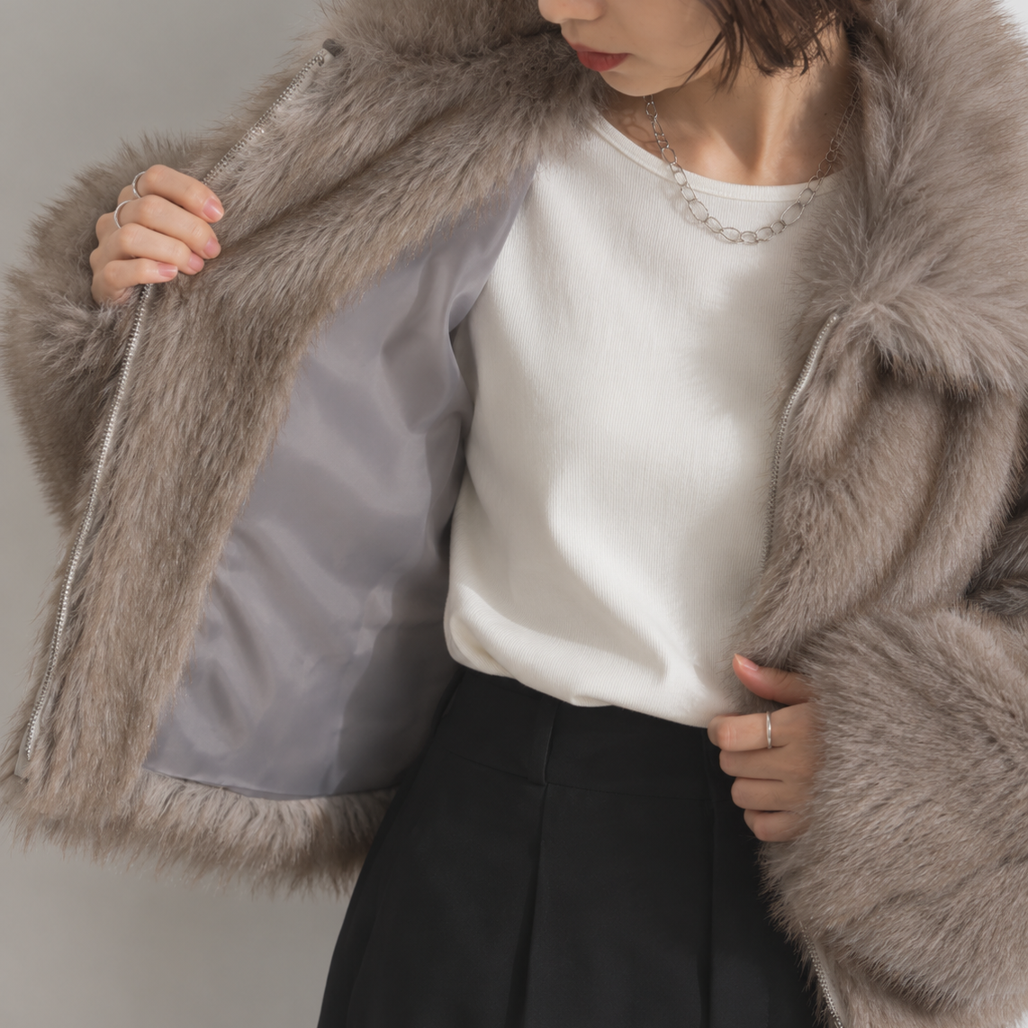 ミックスフェイクファー ショートブルゾン【予約商品】