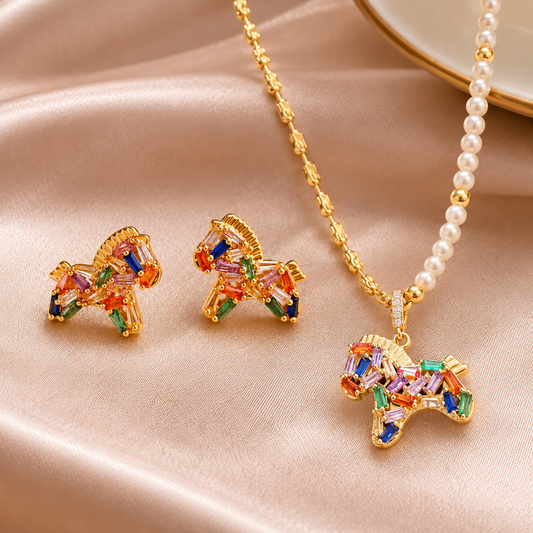 マルチカラー ホースモチーフアクセサリー｜ネックレス・ピアス【予約商品】