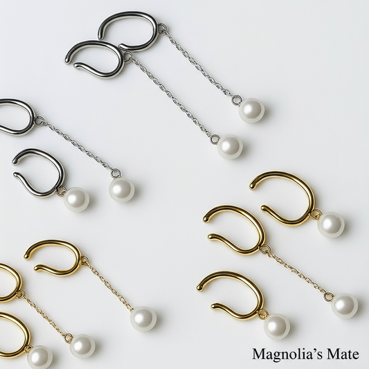 Swing Pearl Ear Cuff 2style Gold [Fast Shipping]