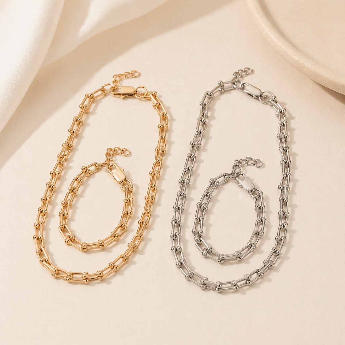 チェーンネックレス＆ブレスレットSet　ゴールド/シルバー 【予約商品】