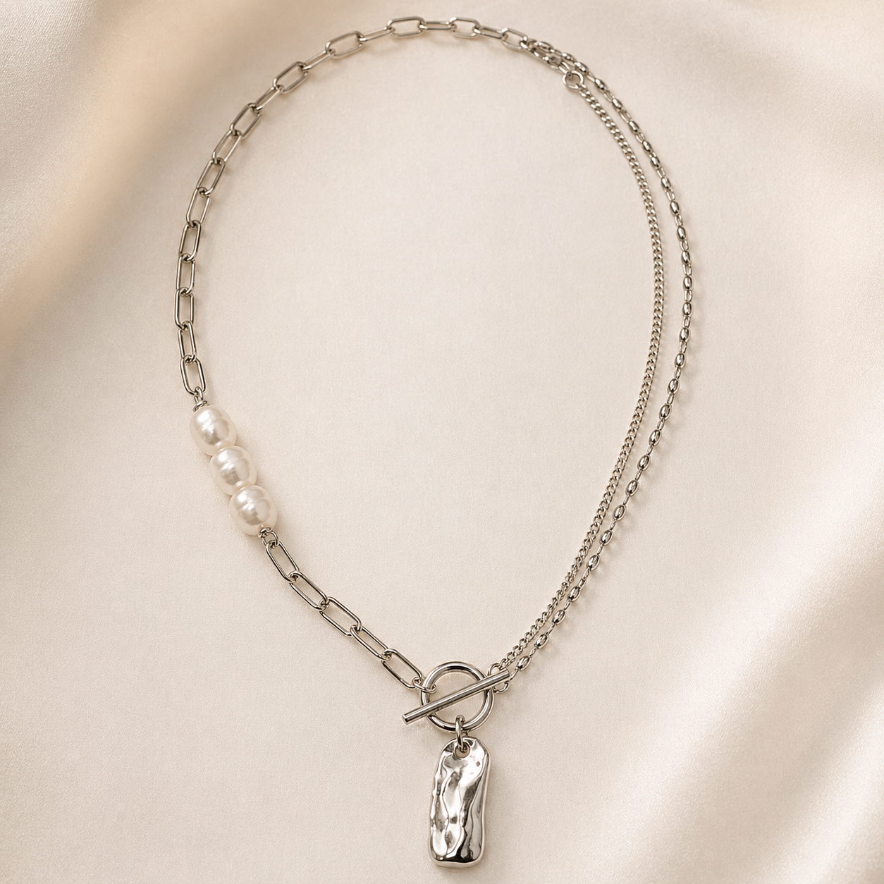 Rough Pearl Chain Necklace Silver [Fast Shipping]