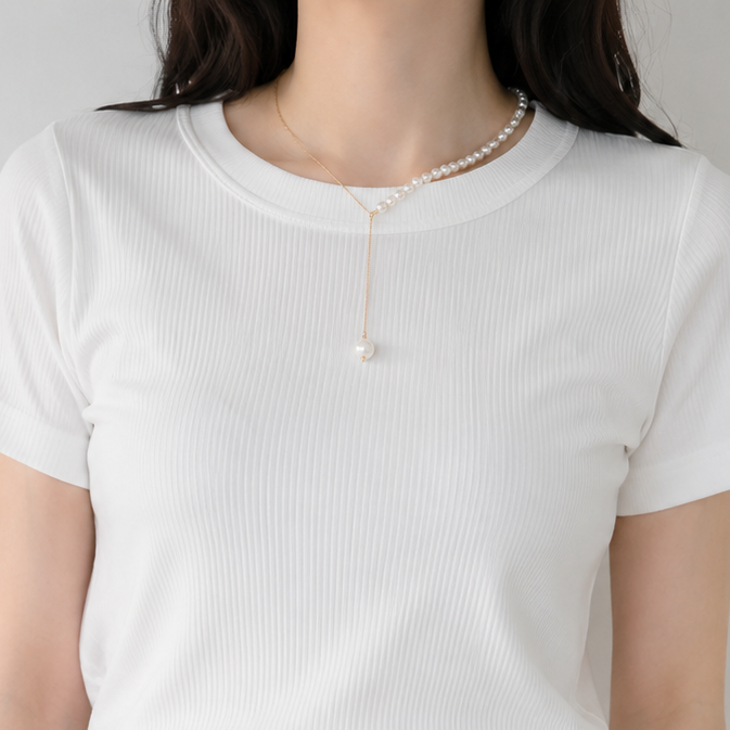 Asymmetrical freshwater pearl necklace gold [Fast delivery]