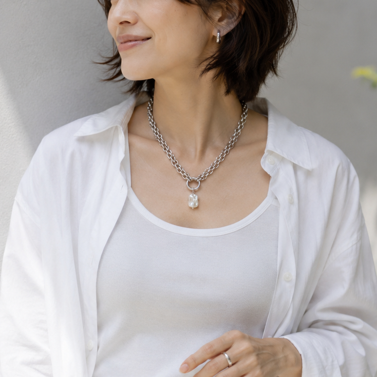 Baroque pearl heavy chain necklace gold/silver [Fast delivery]